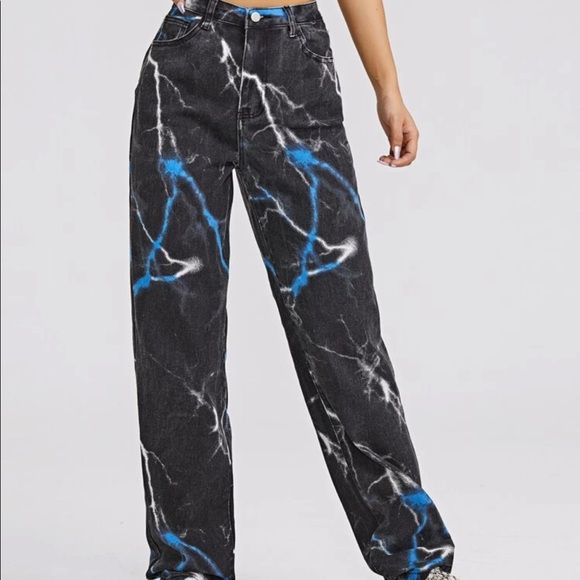 High waisted lightning pattern jeans - Picture 1 of 2